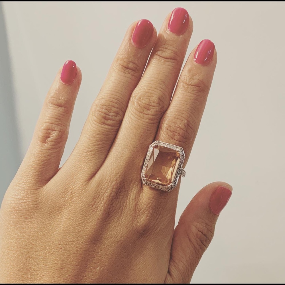 Morganite and white crystal ring